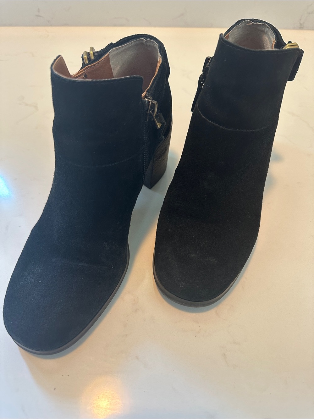 FRANCO SARTO Women’s Black Suede Ankle Booties with Block Heel